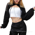 2021 Women's summer wholesale high quality trendy style casual sexy plain blank solid color hoodie black corset cotton crop tops